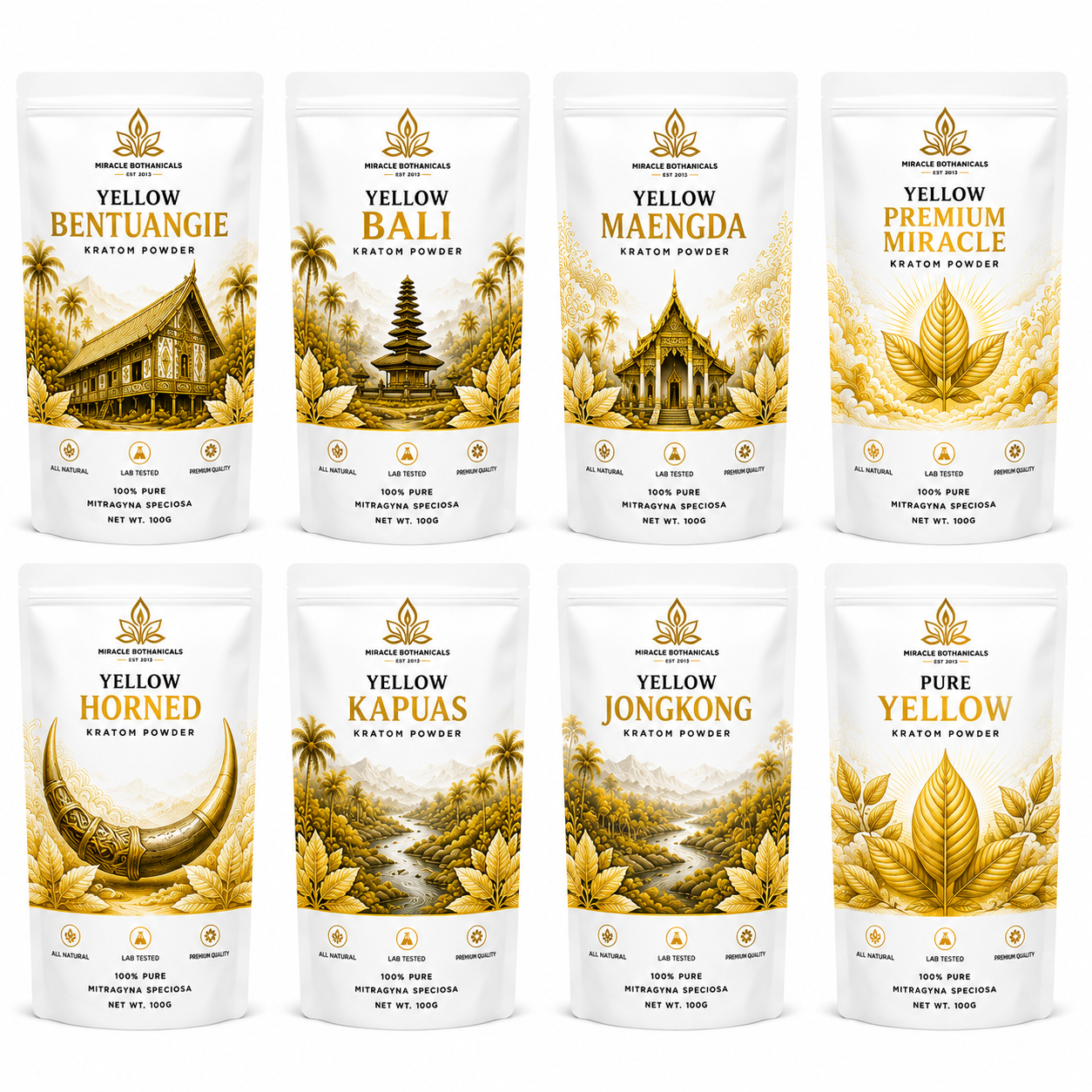 Miracle Botanicals Yellow Strain kratom — overview of all yellow variants